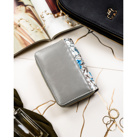 Geräumige, weiß-blaue Damen-Geldbörse aus Naturleder mit RFID-System – Peterson