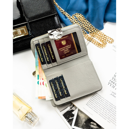 Schwarze Damen Geldbörse aus Leder mit RFID-Schutz, Druckknopf und Reißverschluss – Peterson