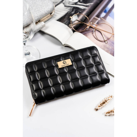 Große Damen-Geldbörse im Federmäppchen-Stil aus Öko-Leder in Schwarz – Rovicky