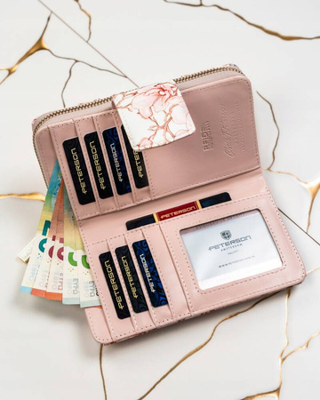 Große vertikale Damen Geldbörse aus Öko-Leder mit Blumenmuster – Peterson