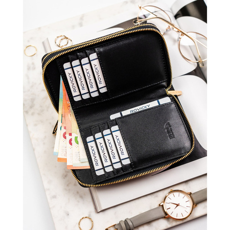 Große Damen-Geldbörse aus Öko-Leder in Schwarz mit Reißverschluss - Rovicky