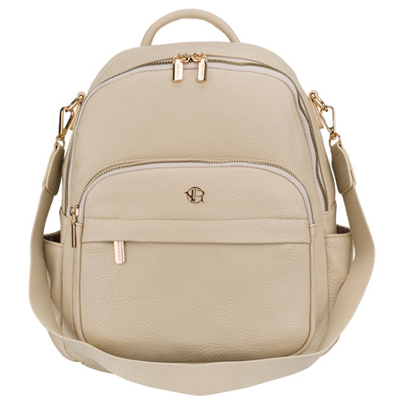 Eleganter Damen-Rucksack mit Seitentaschen aus Öko-Leder in Beige – Rovicky