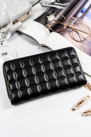 Große Damen-Geldbörse im Federmäppchen-Stil aus Öko-Leder in Schwarz – Rovicky