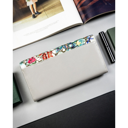 Damen-Geldbörse aus Leder, mehrfarbig, mit Blumenmuster, ausgestattet mit RFID-System - 4U Cavaldi