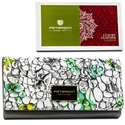 Horizontale Damen Geldbörse aus Echtleder mit Blumenmuster und Druckknopf – Peterson