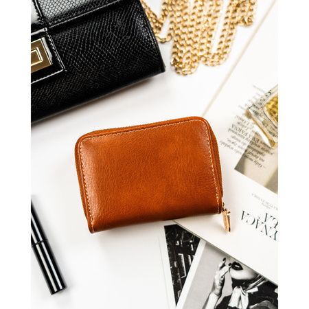 Braune Damen Geldbörse aus Öko-Leder mit Reißverschluss und Druckknopf – Peterson