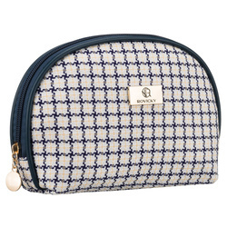 Beige-blaues Damen-Kosmetiktäschchen mit Karomuster, mit Reißverschluss – Rovicky