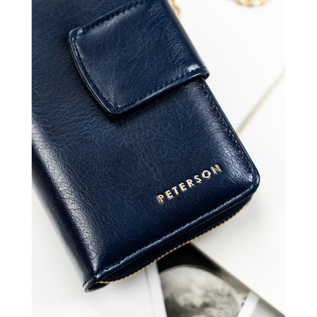 Dunkelblaue Damen Geldbörse aus Öko-Leder mit Druckknopf- und Reißverschluss – Peterson