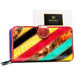 Große Damen Geldbörse aus echtem Leder im Patchwork-Muster – Rovicky