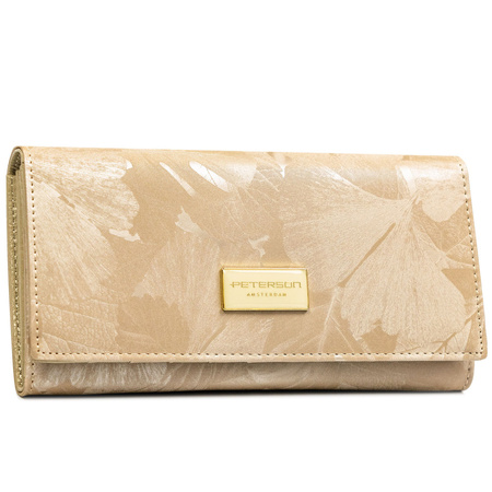 Beige Damen-Geldbörse aus Natur- und Öko-Leder mit Druckknopfverschluss – Peterson