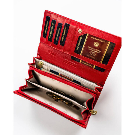 Rote Damen Geldbörse aus Leder mit Druckknopf und RFID-Schutz – Peterson