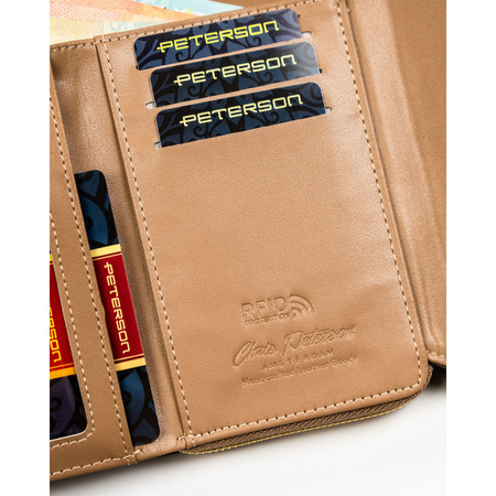Beige Damen-Geldbörse aus Öko-Leder mit Druckknopf- und Reißverschluss – Peterson