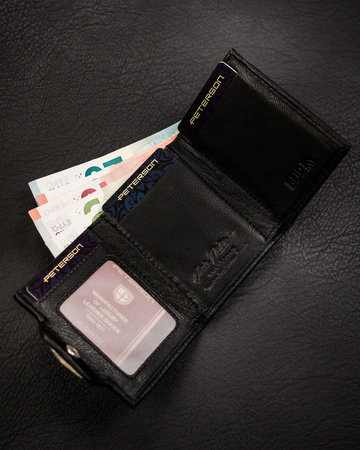 Kleine Herren Geldbörse hochformat schwarz aus Leder mit Druckknopf – Peterson