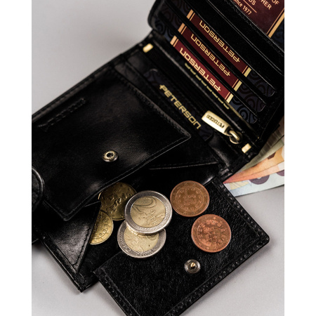 Schwarze, große Herren-Geldbörse aus echtem Leder mit Druckknopfverschluss - Peterson