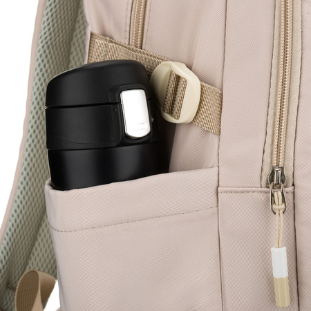 Beiger, modischer Schulrucksack aus Polyester, aufgehängt an verstellbaren Schultergurten – Peterson