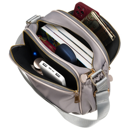 Nylon-Damen-Umhängetasche in Grau, mit Reißverschluss und Magnetclip verschließbar - Peterson