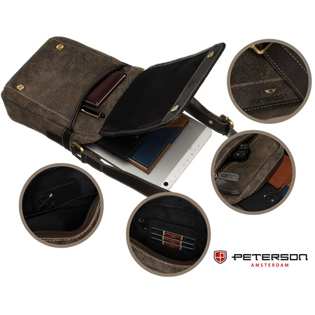 Herren Umhängetasche aus echtem Leder in Braun – Peterson