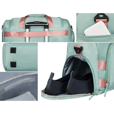 Grün-Rosa Wochenendtasche mit Koffergurt und Außentasche – Peterson