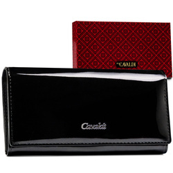 Damen Geldbörse groß schwarz aus lackiertem Echtleder – 4U Cavaldi