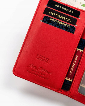 Vertikale Damen Geldbörse aus geprägtem Öko-Leder – Peterson