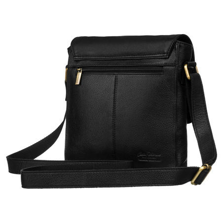 Klassische, schwarze Herren Umhängetasche aus Leder mit verstellbarem Riemen – Peterson