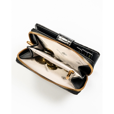 Graue Damen-Geldbörse aus Öko-Leder mit Krokodilhaut-Prägung, mit Druckknopf und Reißverschluss zu schließen - Peterson