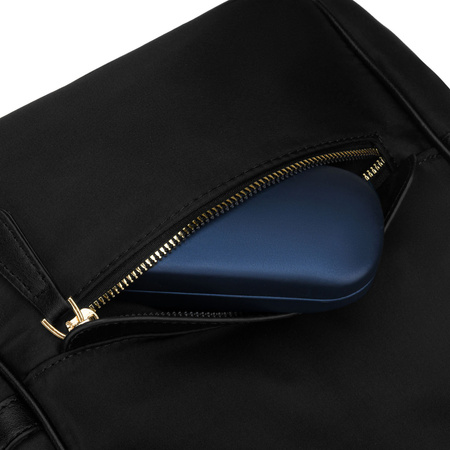 Schwarzer Damen-Rucksack aus Nylon und Öko-Leder, aufgehängt an verstellbaren Trägern - Peterson