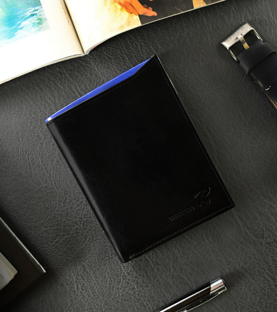 Klappbare, vertikale Herren Geldbörse aus glänzendem Echtleder – Ronaldo