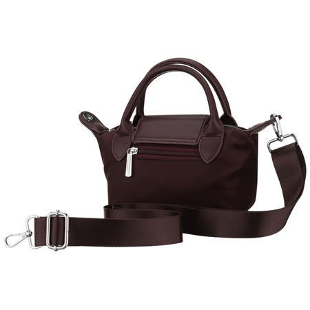 Bordeauxfarbene Damen-Umhängetasche aus Polyester, aufgehängt an einem breiten Gürtel und handlichen Griffen – Peterson