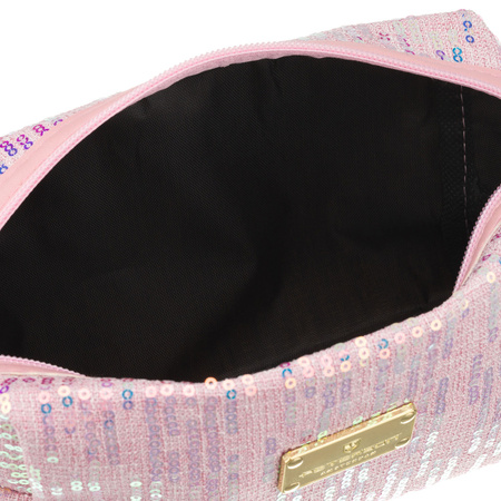 Rosa Kosmetiktasche aus Polyester, verziert mit Pailletten, ein Fach – Peterson