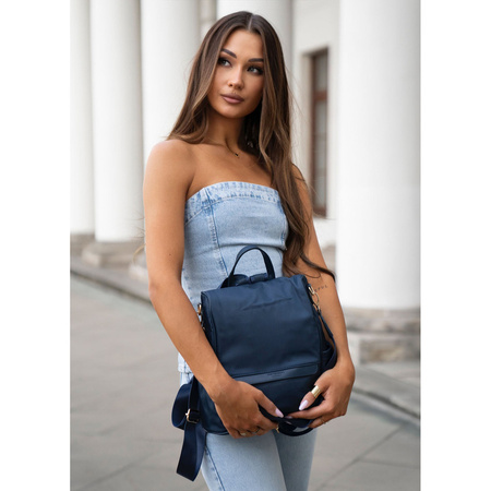 Damen-Rucksack aus Nylon und Öko-Leder in Marineblau, mit Reißverschluss – Peterson