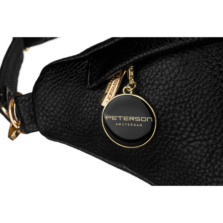 Klassische schwarze Damen Gürteltasche für Hüfte, Schulter oder Crossbody aus Öko-Leder – Peterson