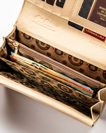 Schwarz-goldene, elegante Damen Geldbörse mit Druckknopfverschluss – Peterson