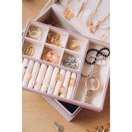 Abschließbare Schmuckschatulle aus Leder, rosa – Peterson