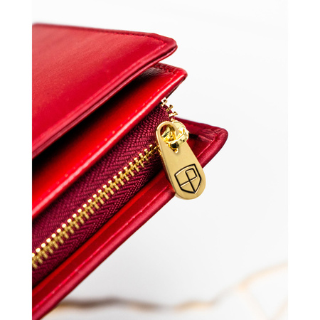 Rote Damen-Geldbörse aus Natur- und Öko-Leder, mit Magnet und Reißverschluss verschließbar - Peterson