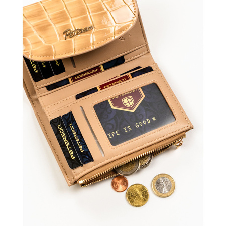 Beige Damen-Geldbörse aus Öko-Leder mit Krokodilhautmuster-Prägung – Peterson