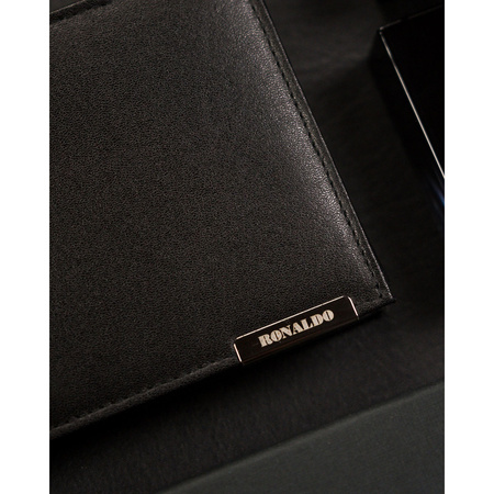 Horizontale, schwarze Herren Geldbörse aus Leder ohne äußeren Verschluss – Ronaldo
