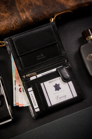 Herren Geldbörse aus echtem Leder im Hochformat ohne Verschluss – Rovicky