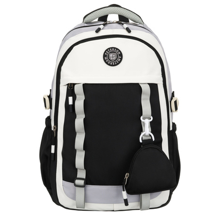 Schwarz-weißer Schulrucksack aus Polyester mit einer praktischen zusätzlichen Tasche – Peterson