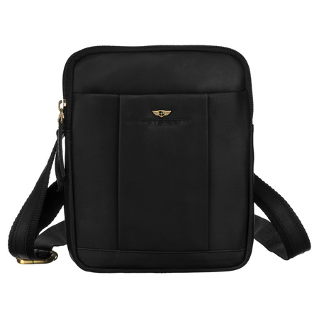 Schwarze Herren-Umhängetasche aus Leder im Set mit einem Schlüsselbeutel – Peterson