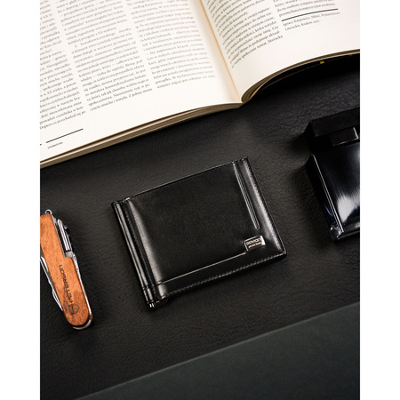 Elegante Herren Geldklammer schwarz aus Leder – Rovicky