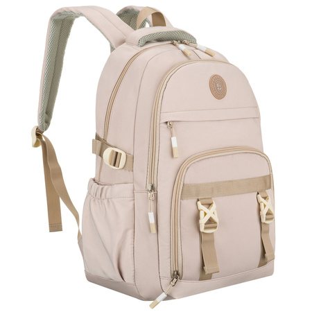 Beiger, modischer Schulrucksack aus Polyester, aufgehängt an verstellbaren Schultergurten – Peterson