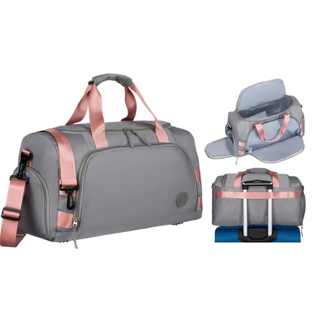 Wochenend-Reisetasche in Grau-Rosa mit Koffergurt – Peterson