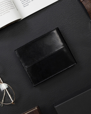 Herren Geldbörse Querformat mit roter Naht aus Glattleder – Rovicky