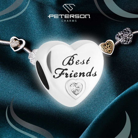 Silberner Charm „Best Friends“ mit Zirkonia für modulare Armbänder – Peterson