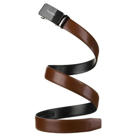 Eleganter Herren-Gürtel aus Naturleder in Braun mit automatischer, silberner Schnalle – Peterson