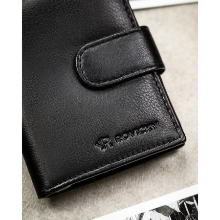 Herren-Geldbörse aus echtem Leder, schwarz, vertikal mit Druckknopfverschluss – Rovicky