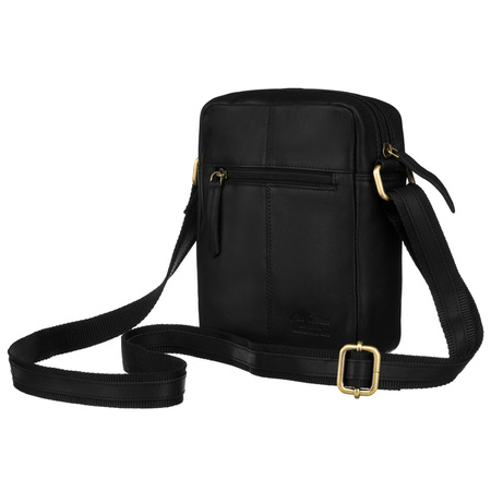 Klassische, schwarze Umhängetasche aus Naturleder mit Schlüssel-Etui im Set – Peterson