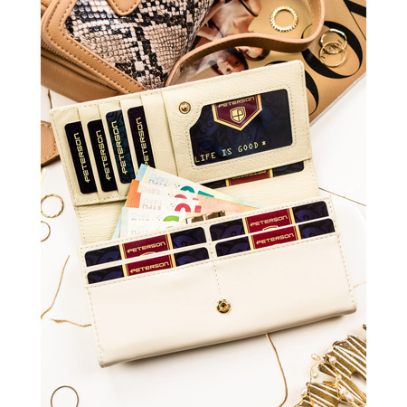 Große Damen-Geldbörse mit Blumenmuster aus Natur- und Öko-Leder mit RFID-System - Peterson