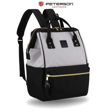 Damen-Rucksack aus Polyester in Grau-Schwarz, ideal als Handgepäck - Peterson